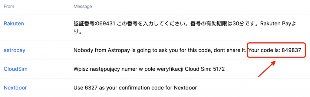 Free SMS verification code
